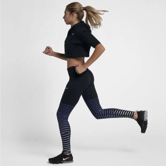 Brand New Women's NIKE Power Epic Lux Metallic Striped Dri-fit Stretch Leggings - Picture 1 of 16